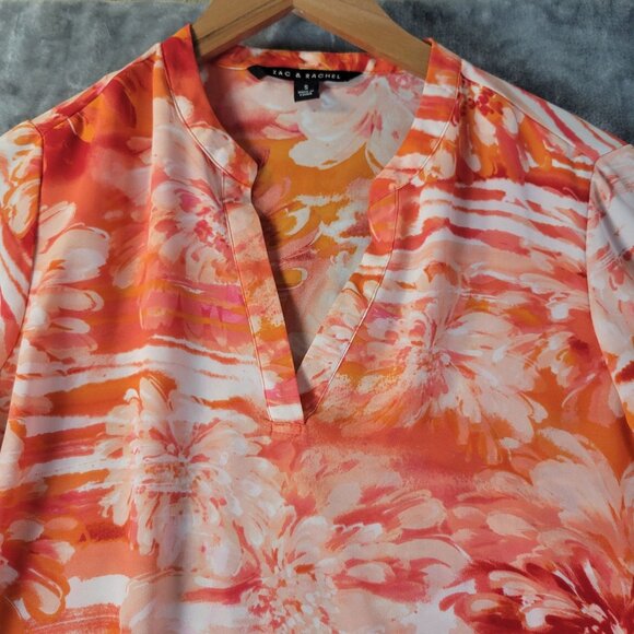 Zac&Rachel‎ Womens Tunic Top S Orange Floral Print 3/4 Sleeve Resortwear Layered - Picture 5 of 11